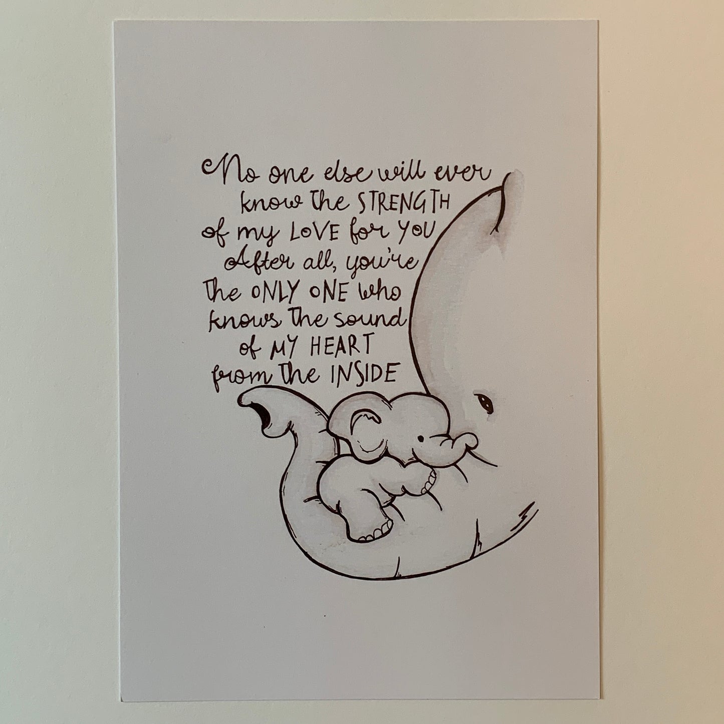 A4 Baby Elephant and Mother Poster Print