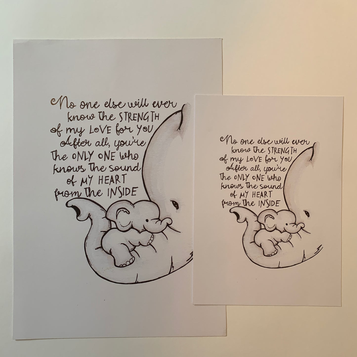 A4 Baby Elephant and Mother Poster Print