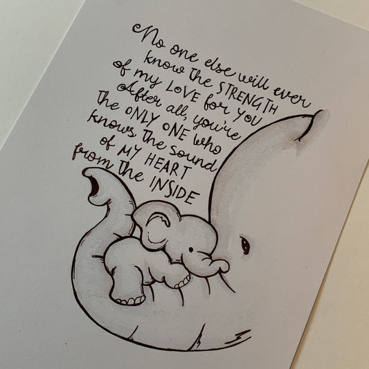 A3 Baby Elephant and Mother Poster Print